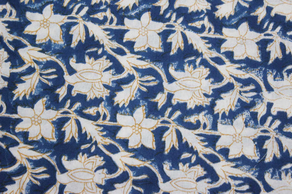 Hand Block Print India Tablecloth 100%Cotton Floral Rectangular Blue 60*90 Inch