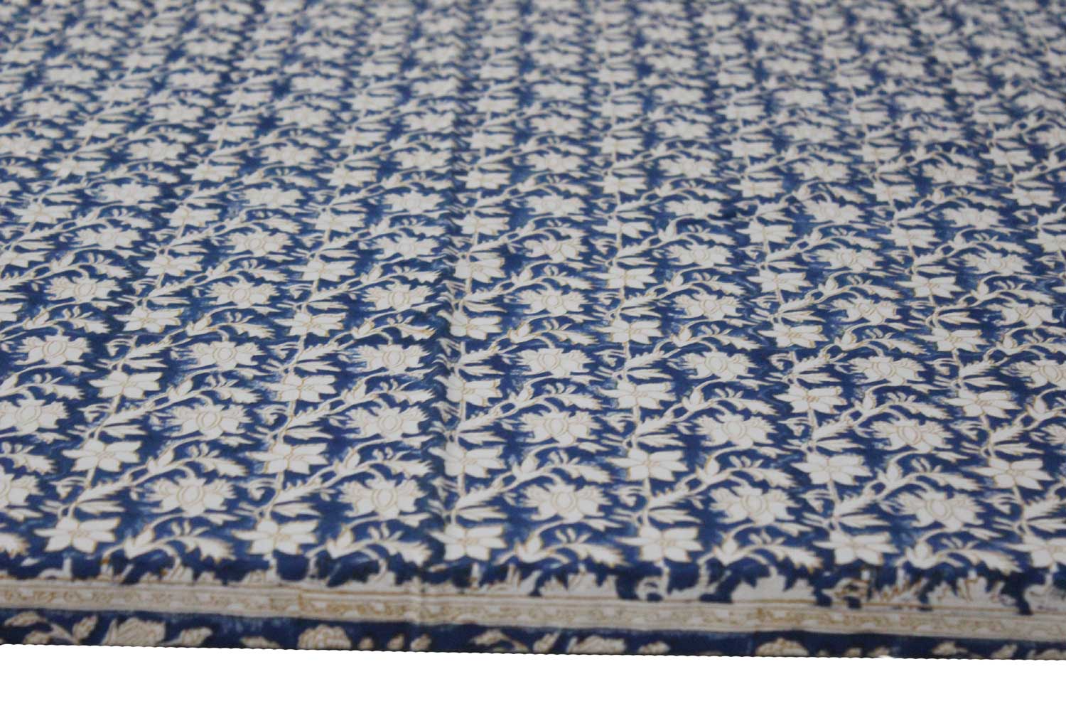 Hand Block Print Cotton Tablecloth - Blue Floral 60x90"