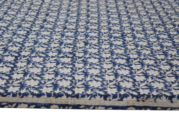 Hand Block Print India Tablecloth 100%Cotton Floral Rectangular Blue 60*90 Inch