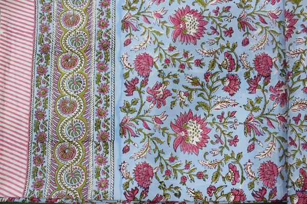 Hand Block Print India Tablecloth 100%Cotton Floral Rectangular Multi color 60*90 Inch