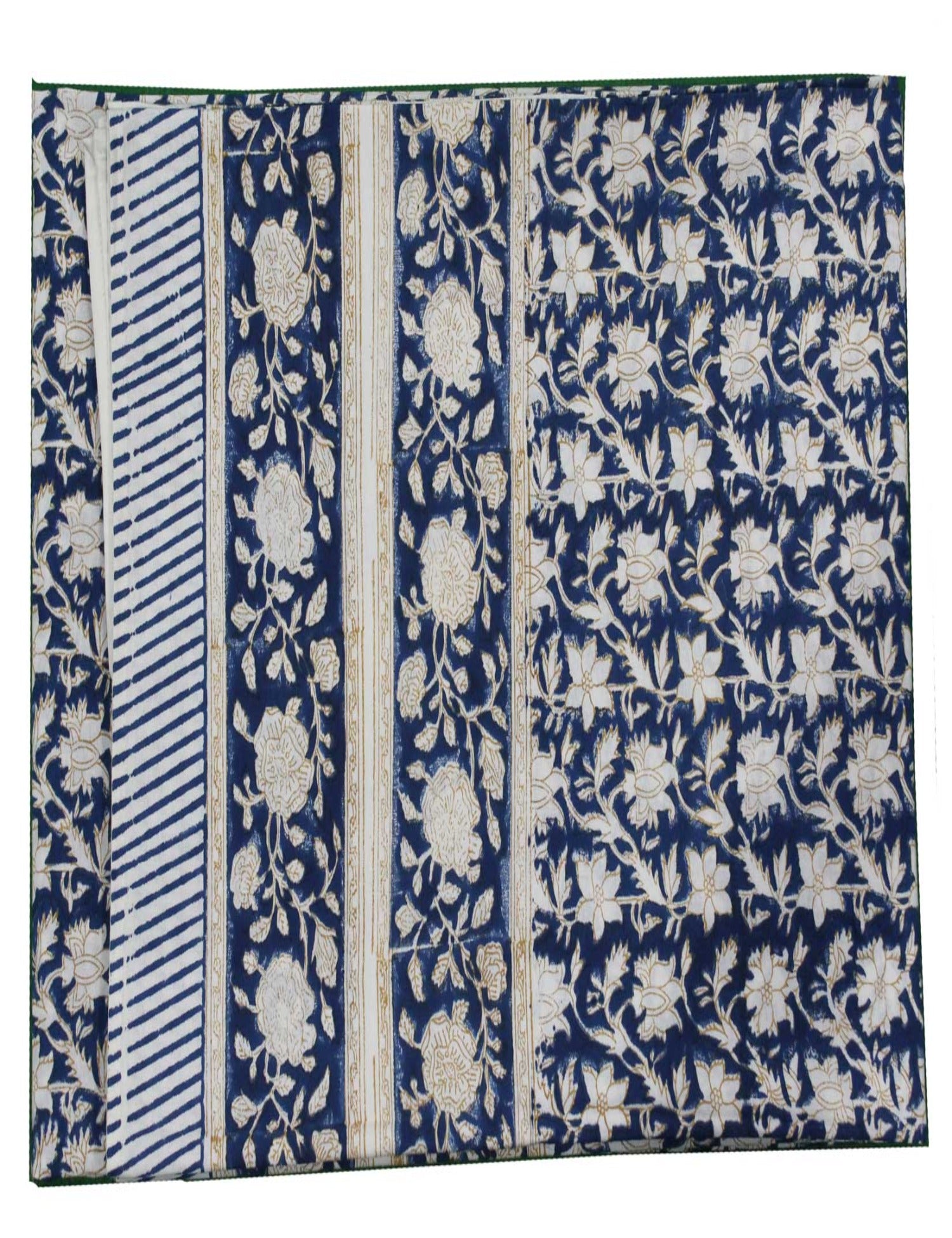 Hand Block Print Cotton Tablecloth - Blue Floral 60x90"