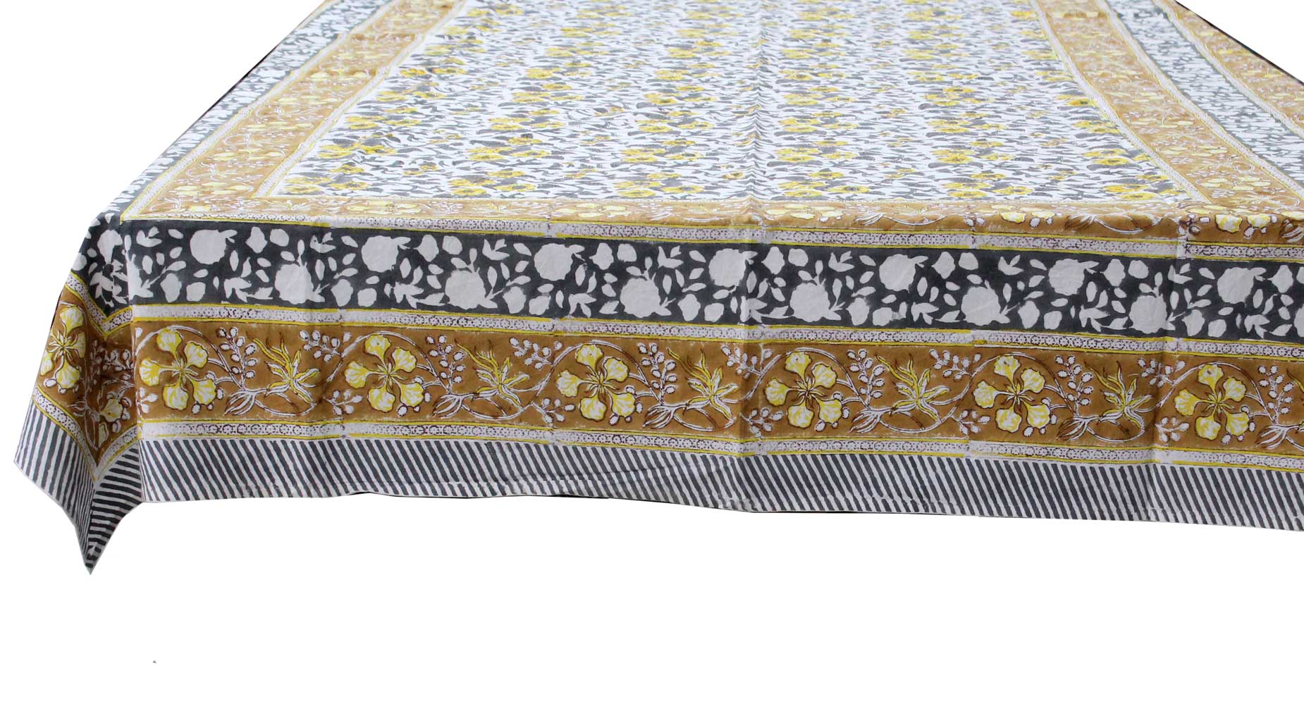 Hand block print Indian tablecloth, 100% cotton, floral design, multicolor, 60x90 inches, premium quality, easy care.