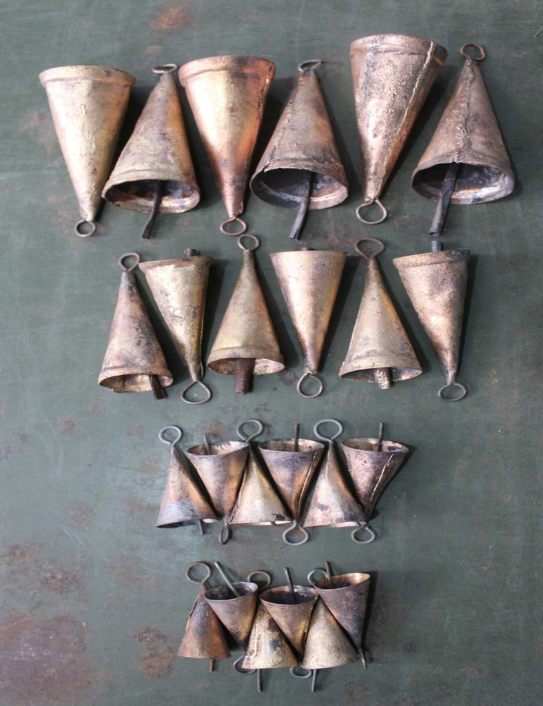 Handmade Recycled Iron Tin Cone Bells set of 24 Pieces Decorative