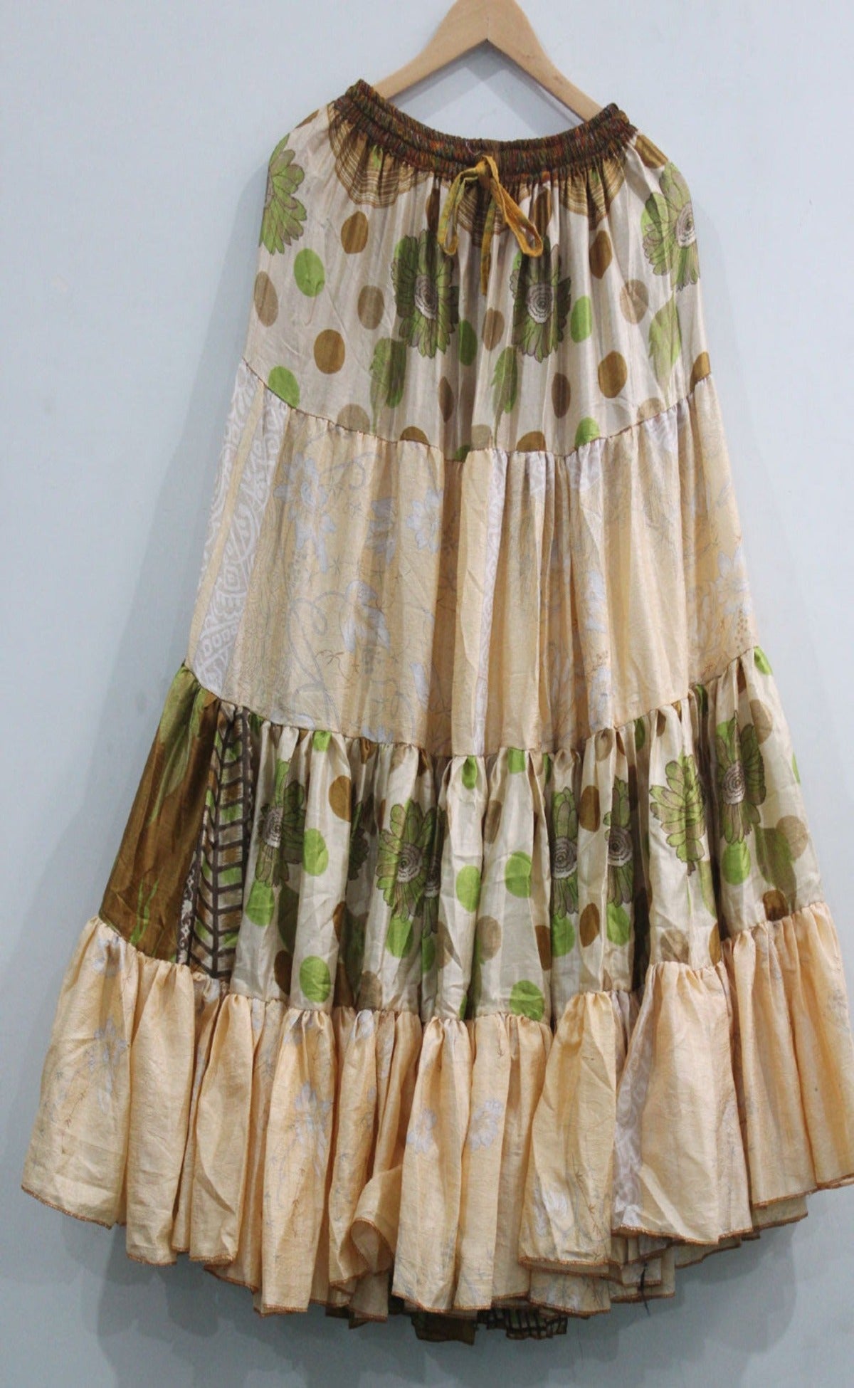 Vintage Silk Sari Belly Dance Frill Skirt - Boho Women