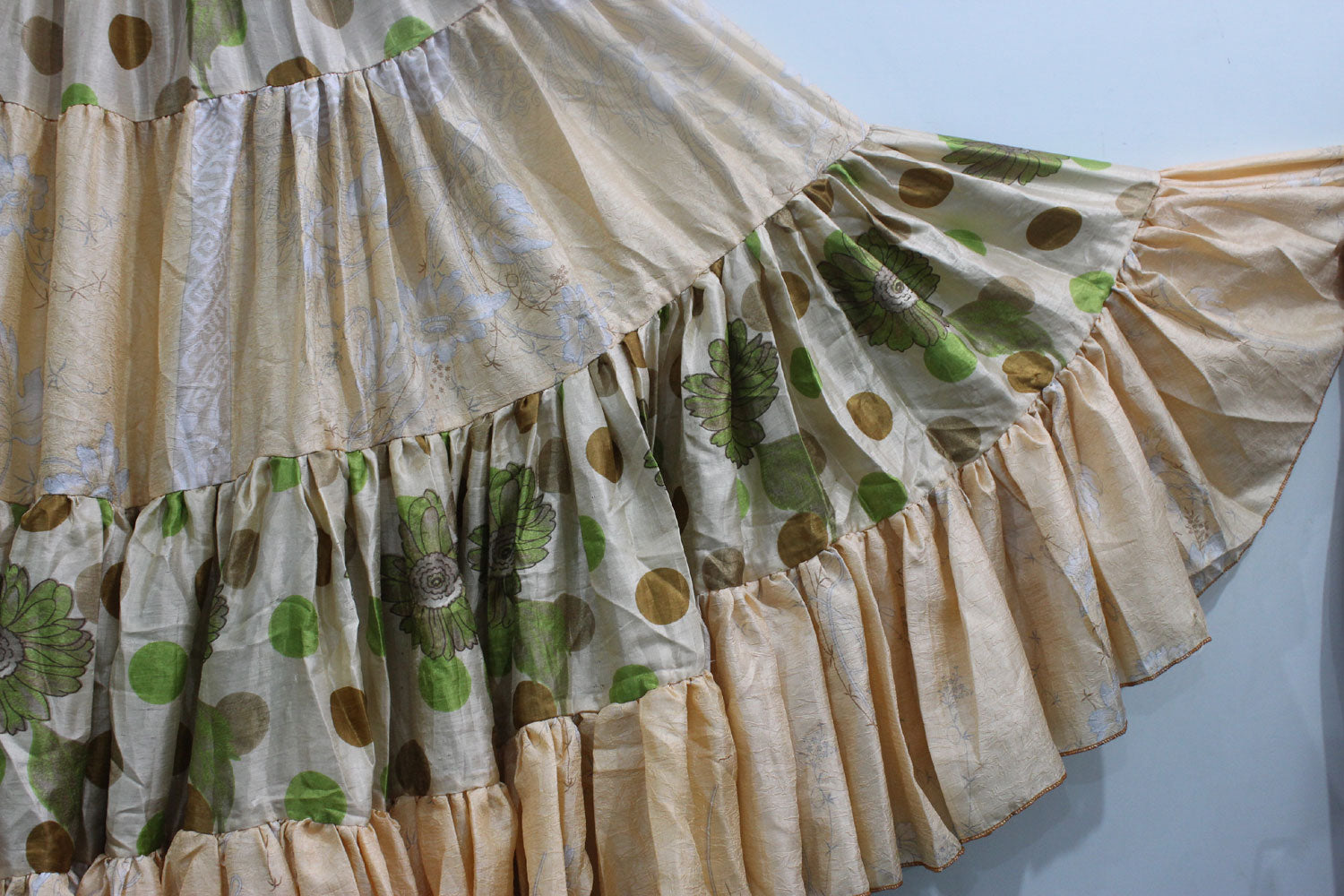 Vintage Silk Sari Belly Dance Frill Skirt - Boho Women