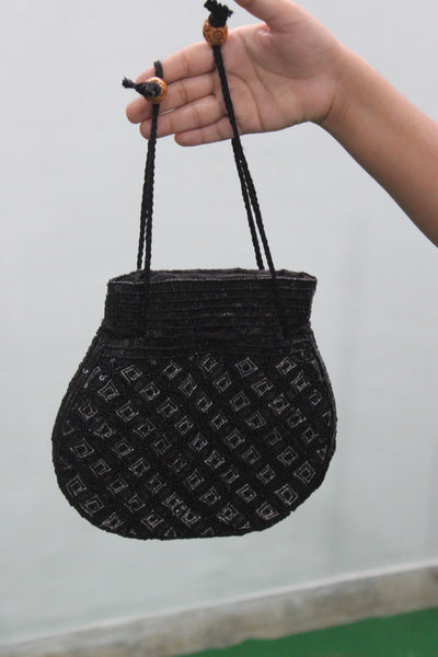 Beautiful Black Handmade Indian Fashion Potli Bag with Sequins