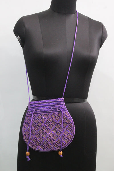 Beautiful Purple Handmade Indian Fashion Potli Bag with Sequins