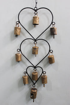 Wind chime with Hearts and Bells Handmade Recycled Iron Metal Crafts