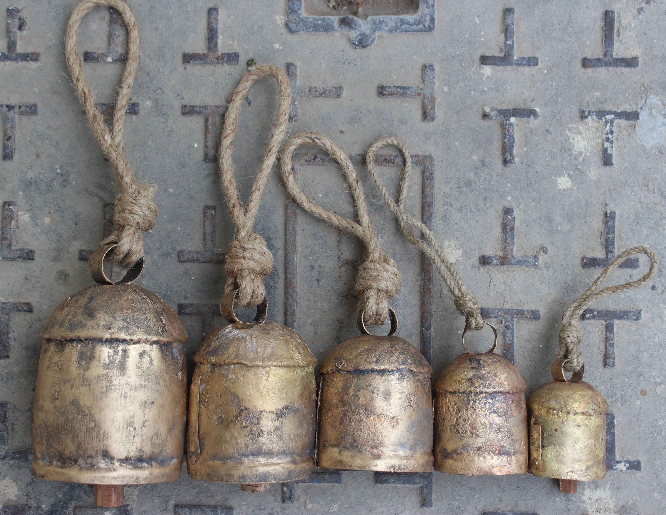 Shabby Chic Rustic Recycled Iron Bells Set of 5