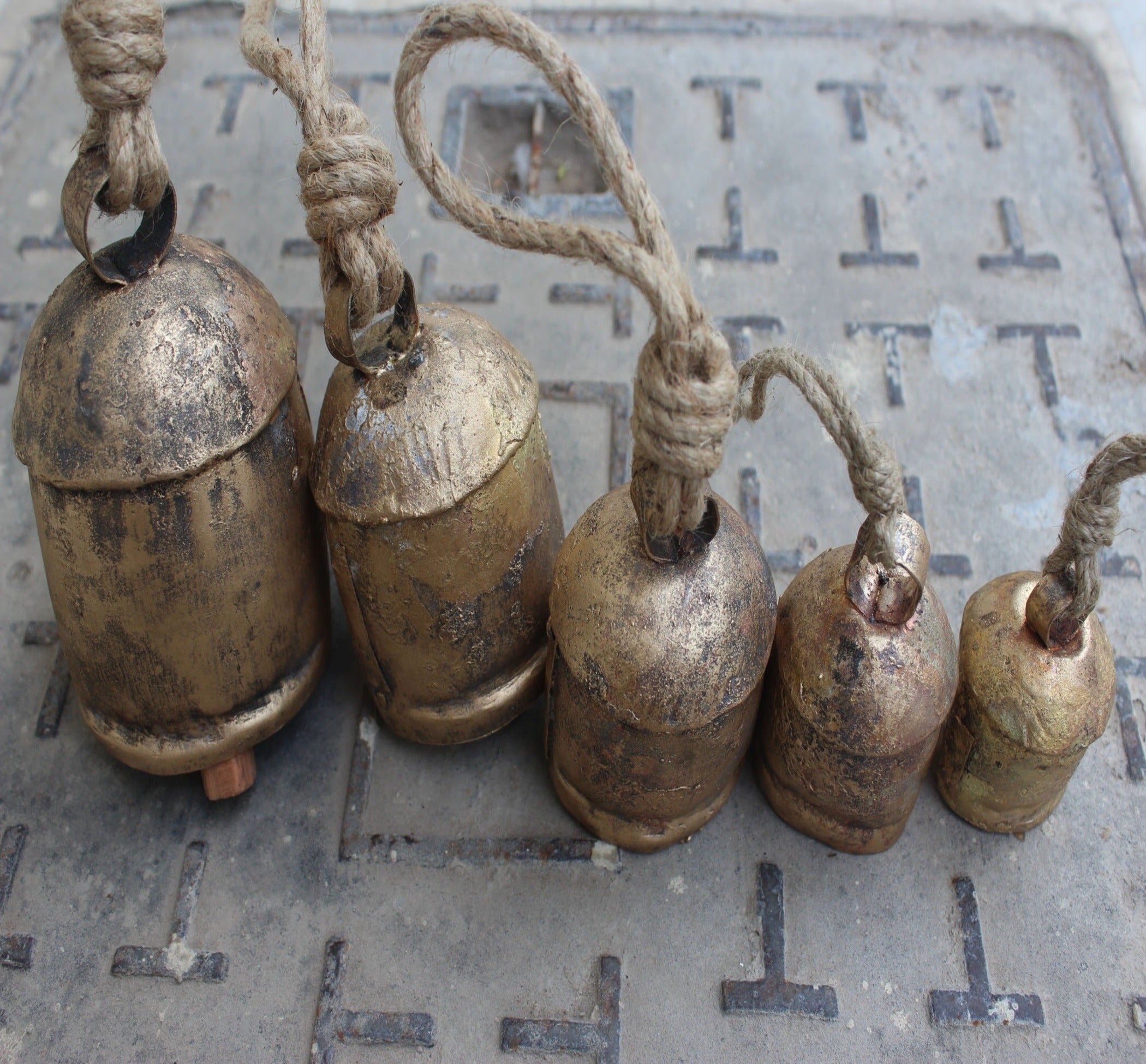 Shabby Chic Rustic Recycled Iron Bells Set of 5