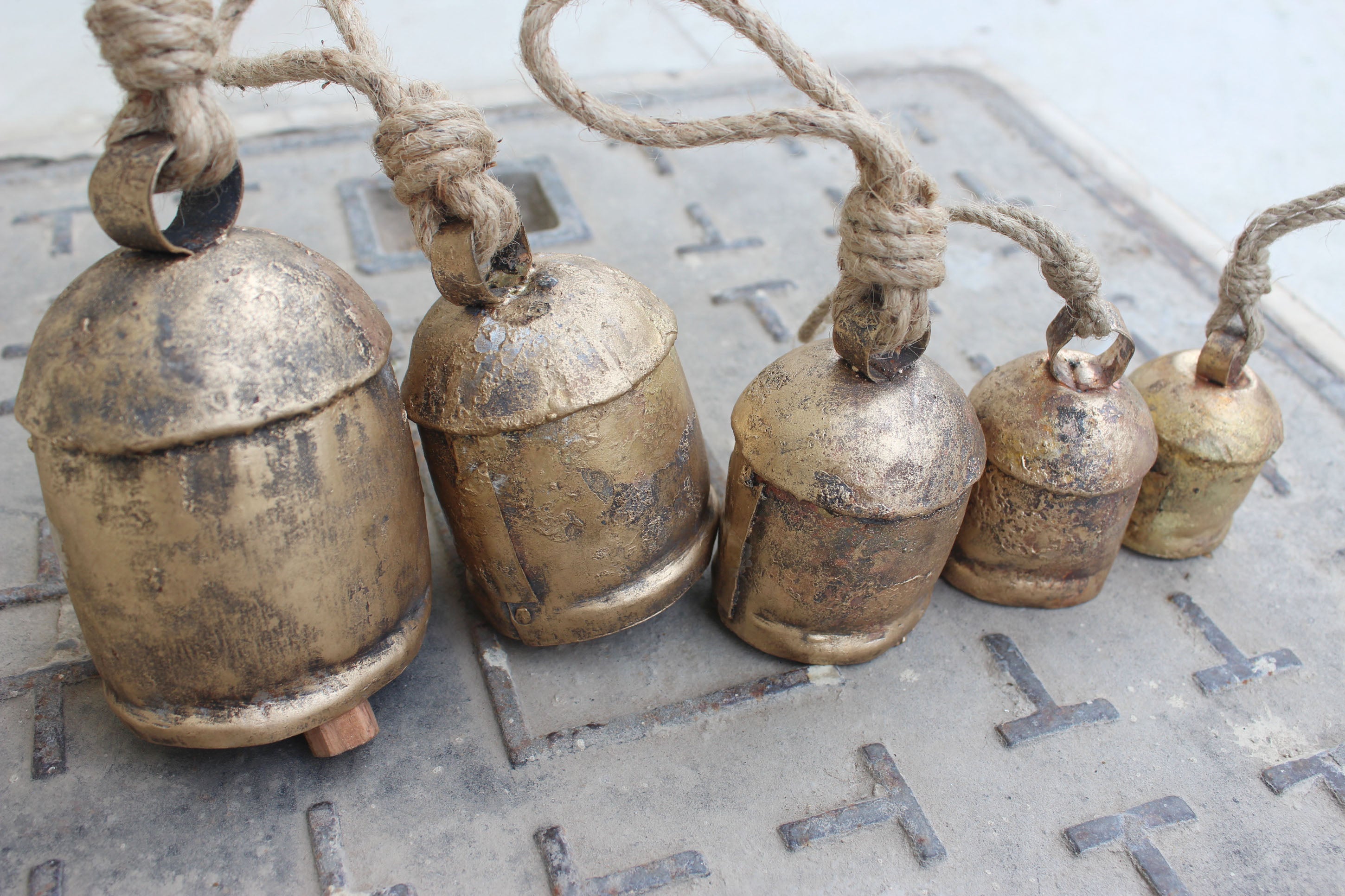 Shabby Chic Rustic Recycled Iron Bells Set of 5