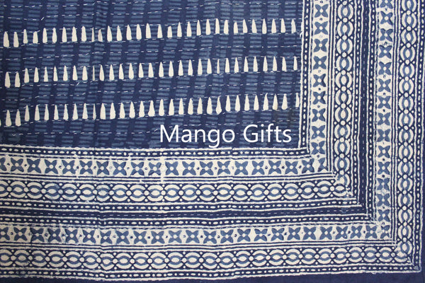 Indigo Hand Block Print 100%Cotton Kantha Bedcover Traditional Indian Home Decor - Mangogiftsstore