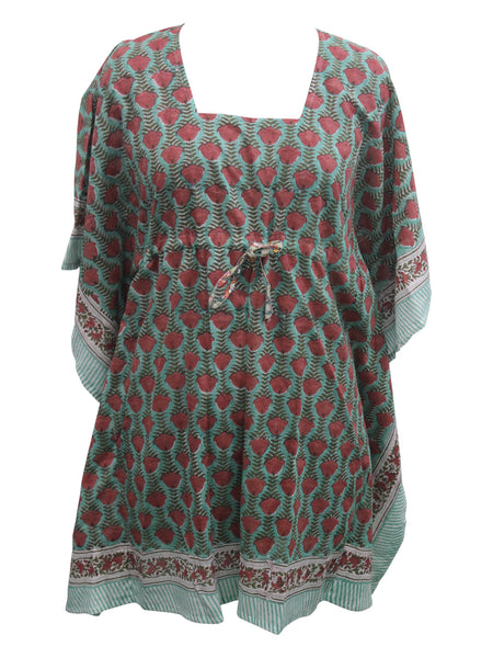 Women Hand Block Print 100%Cotton Kaftan Tunic Floral Top Hippie Wear