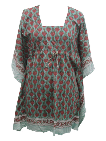 Women Hand Block Print 100%Cotton Kaftan Tunic Floral Top Hippie Wear