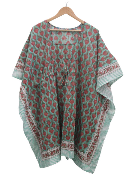 Women Hand Block Print 100%Cotton Kaftan Tunic Floral Top Hippie Wear