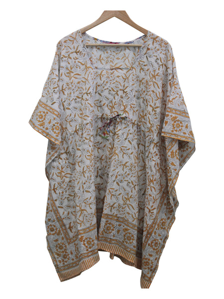 Women Hand Block Print 100%Cotton Kaftan Tunic Floral Top Hippie Wear