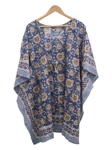 Women Hand Block Print 100%Cotton Kaftan Tunic Floral Top Hippie Wear