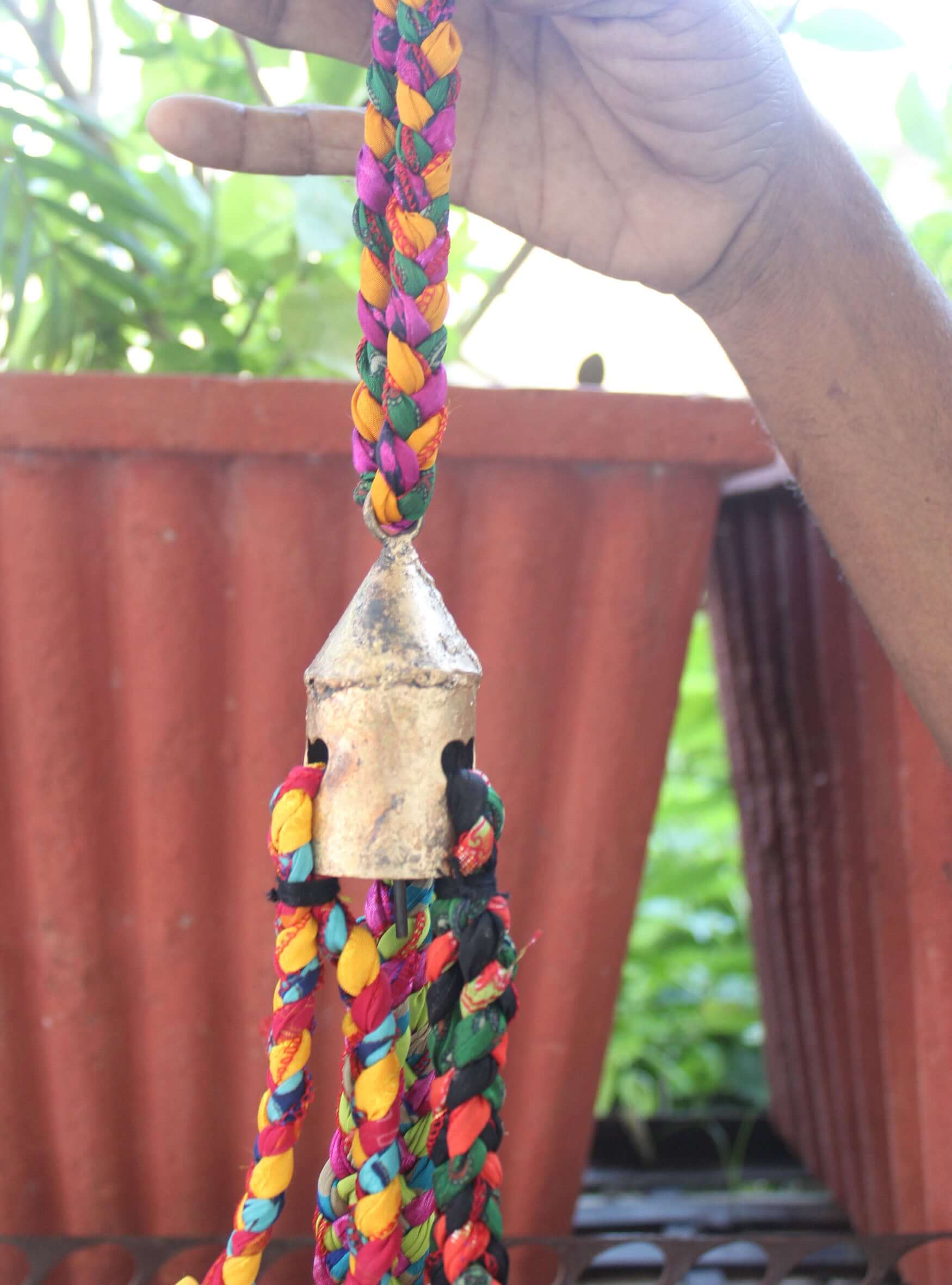 Shop our multi-color Heart Bells Windchime, handmade from recycled silk sari. Perfect for patios and parties. 24" of bohemian charm!