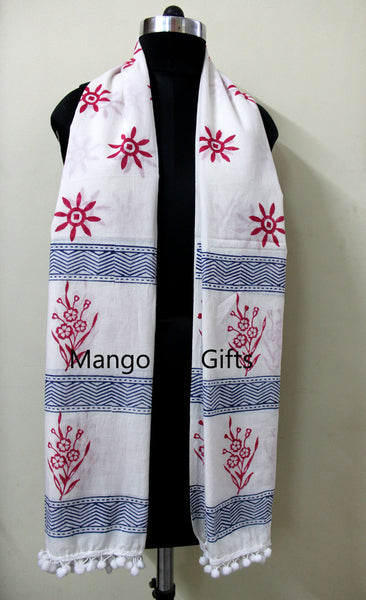 Hand Block Print 100%Cotton Beach Wrap Dress Long Dupatta Sarong Bikini Cover-Up Swimwear Pareo - Mangogiftsstore