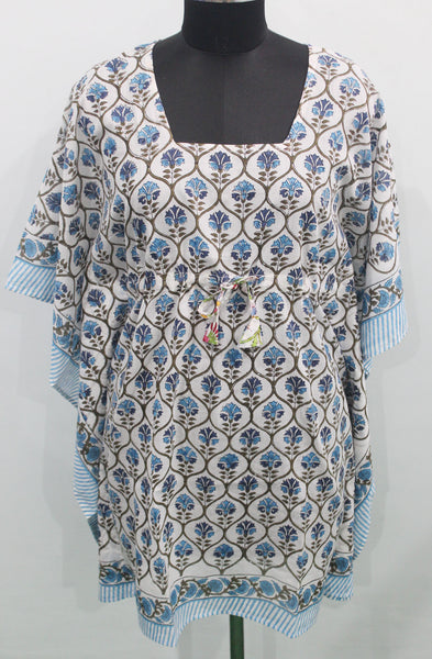 100%Cotton Women Night Dress Kimono Top Tunic Free Size Hand Block Print Kaftan Dress