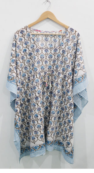 Cotton Tunic Kimono Top Block Print Floral 