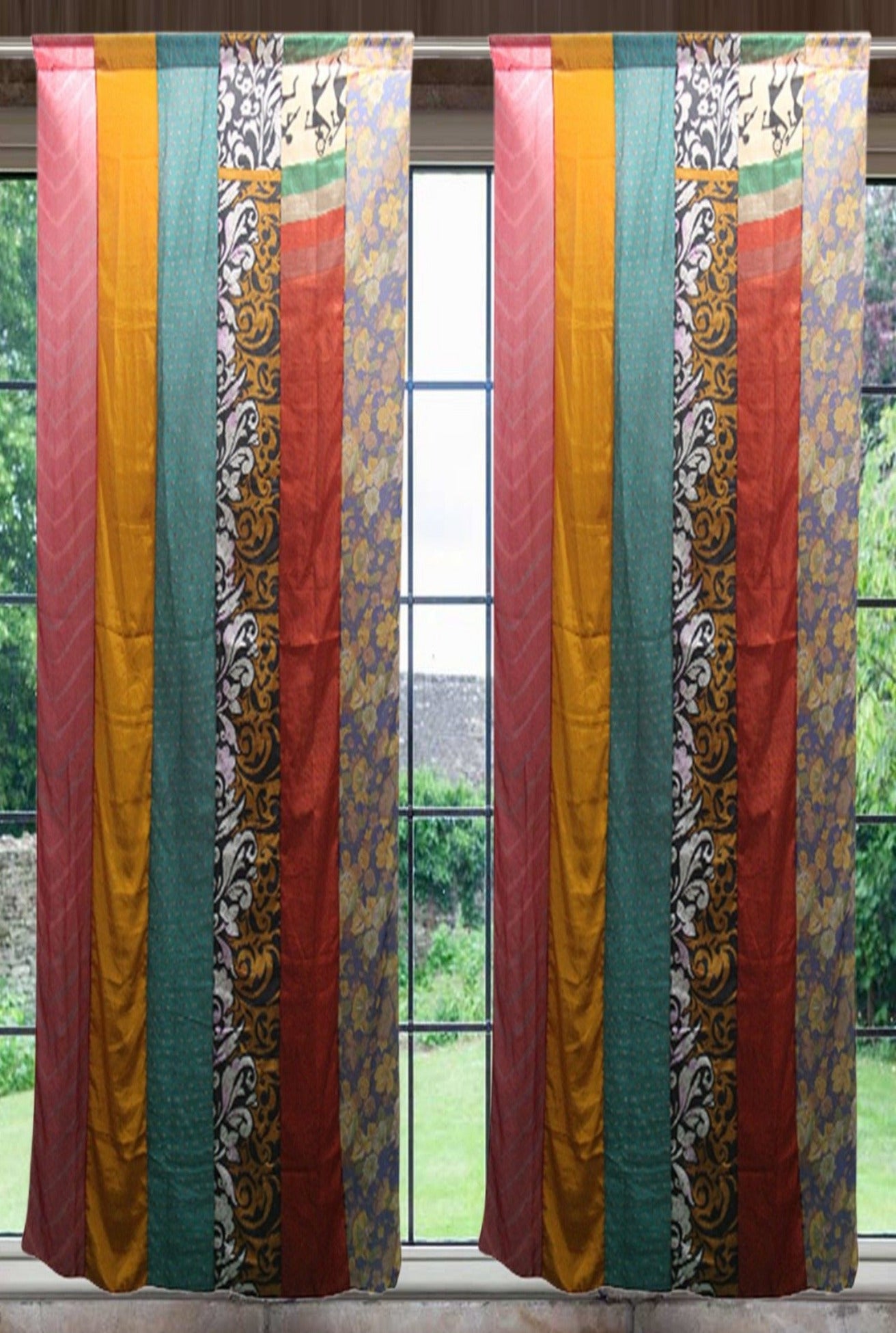 Boho,Boho Decor,Boho Theme,Handmade,Indian,Recycled fabric,Recycled Sari,Vintage Indian Old Silk Sari Saree boho theme curtains drapes window curtains bohemian decor