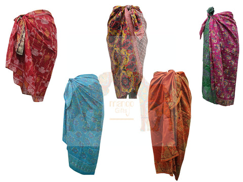 Indian Silk Sari Scarf Vintage Saree Scarves / Sarong / Wrap Dress , Hippie Floral Printed Beach Wear Bohemian Women Fashion