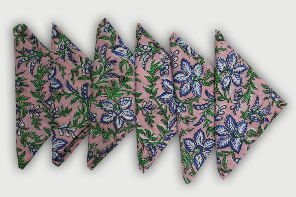 Indian Hand Block Print 100%Cotton Voile Fabric Napkins Set 24 Pc Floral  Assort