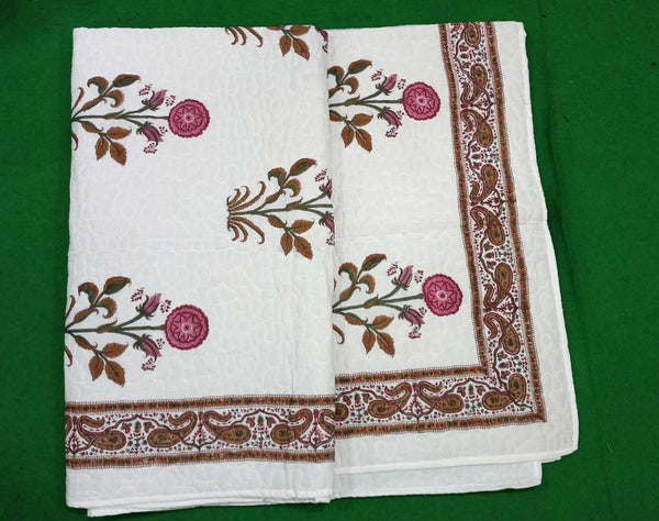 White Cotton Quilt Floral Handblock print Quilted Jaipur Razai Premium Quality