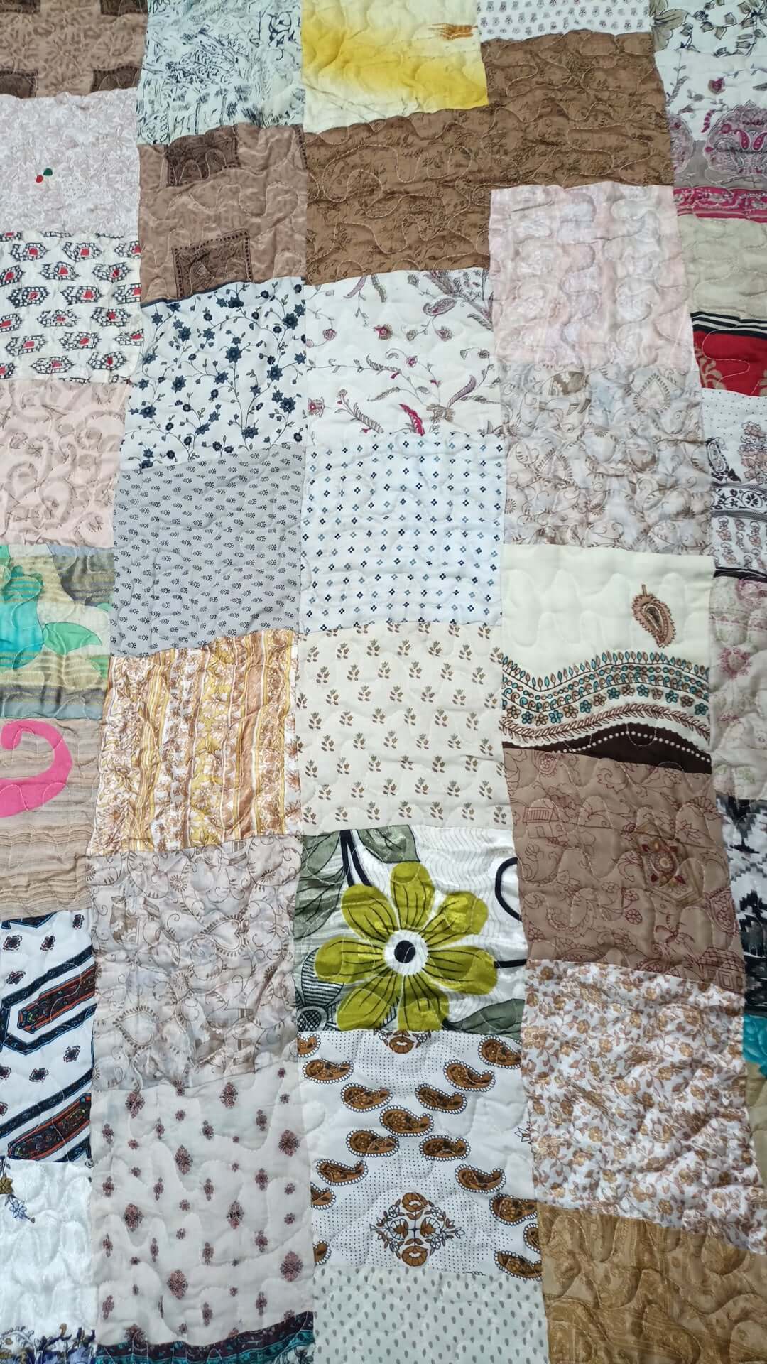 Vintage Indian Silk Sari Patchwork Quilt Bedspread