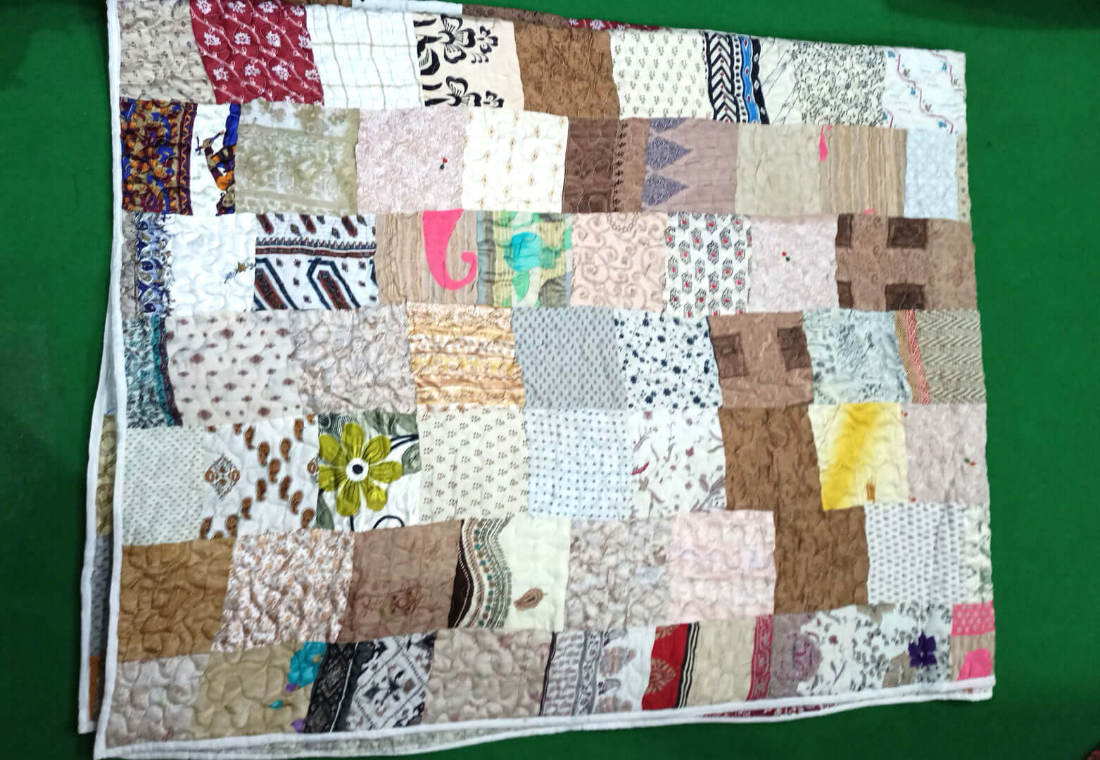 Vintage Indian Silk Sari Patchwork Quilt Bedspread