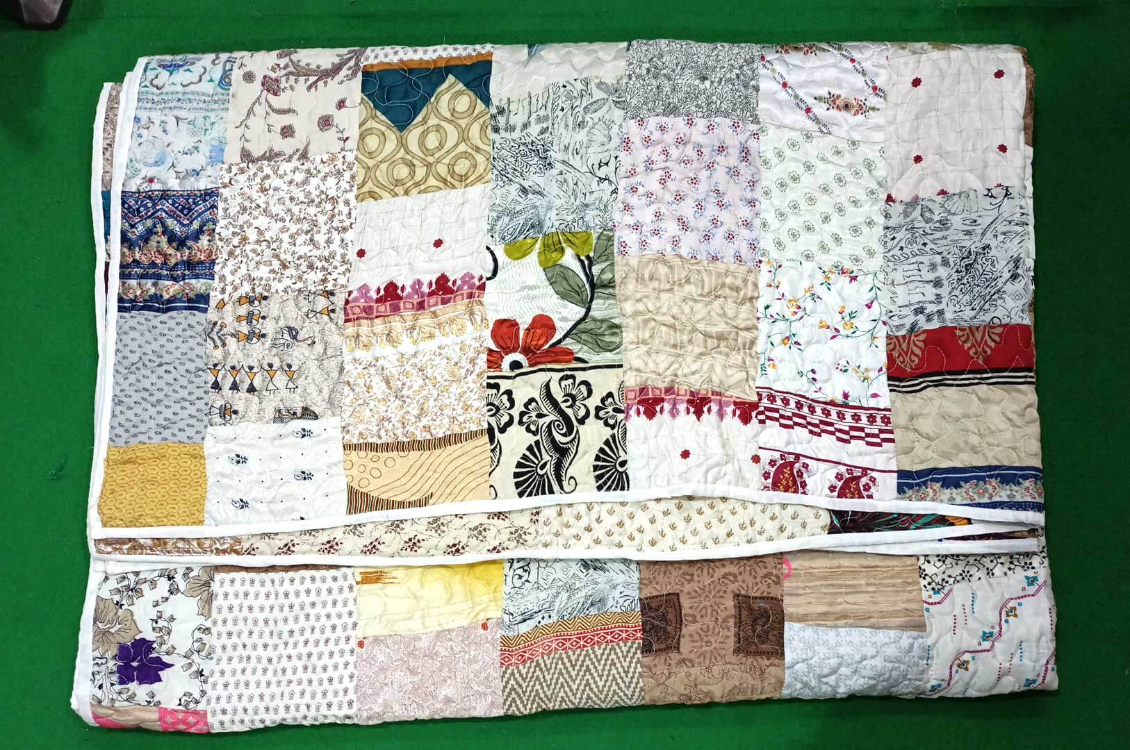 Vintage Indian Silk Sari Patchwork Quilt Bedspread