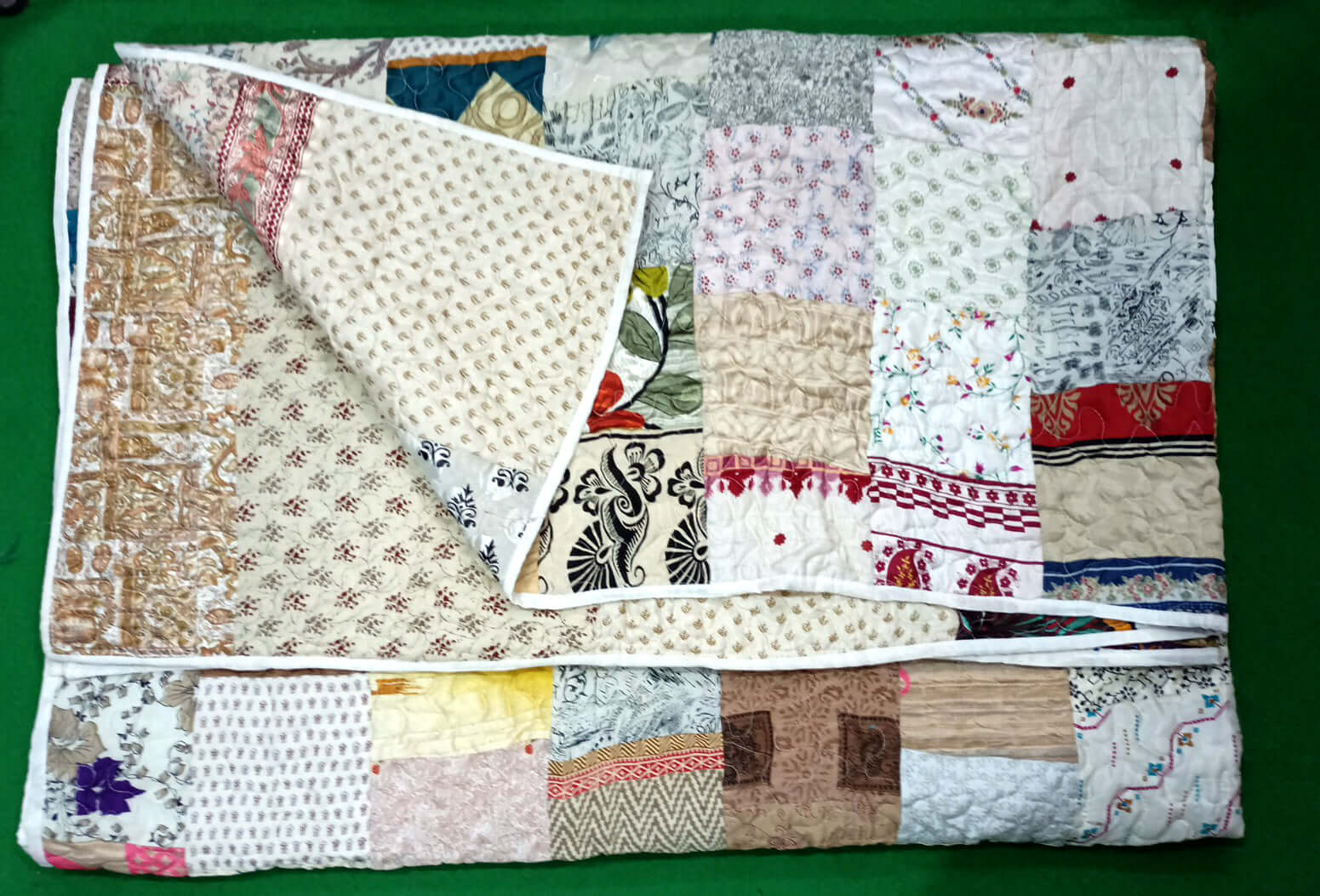 Vintage Indian Silk Sari Patchwork Quilt Bedspread