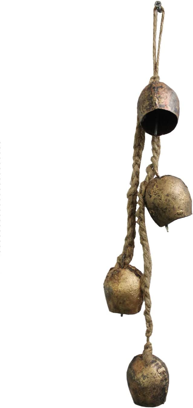 Transform your garden with these shabby chic wind chimes! Handmade tin bells on jute rope, perfect for wholesale décor lovers.