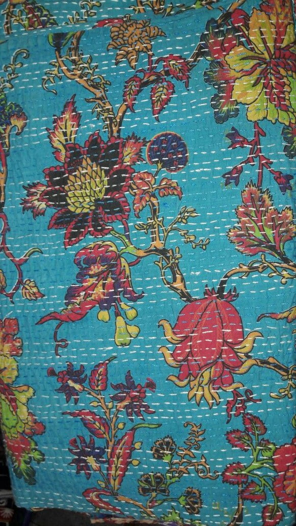 Handmade Indian Kantha Quilt Cotton Bedspread Twin Bedcover Blanket Wholesale Lot 12 Pcs - Mangogiftsstore