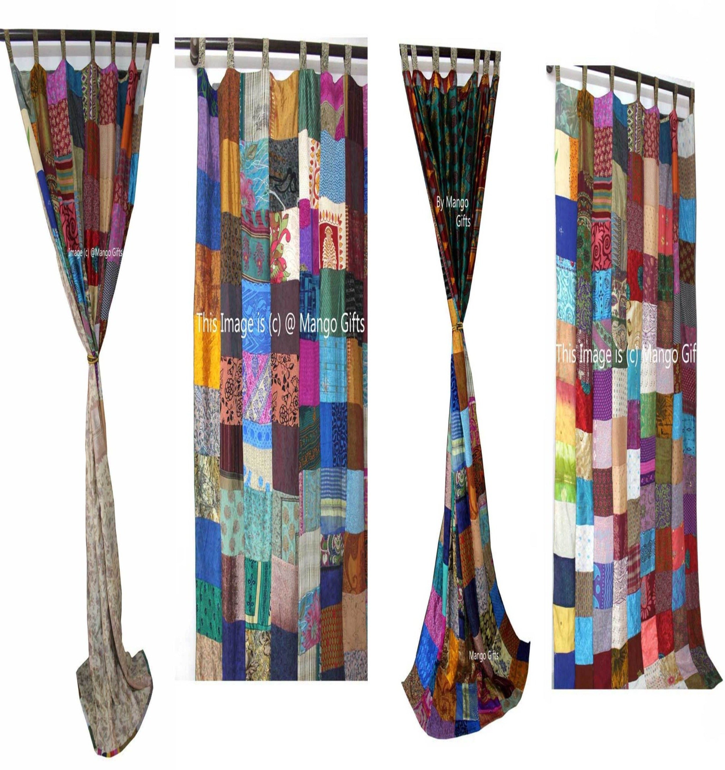Boho,Boho Curtains,Boho Decor,Boho Theme,Drapes,Gypsy,Handcrafted,Handmade,Hippie,Hippie hippy,IndianSilk Sari,Multicolour,Old Sari,Panels,Patchwork,Recycled Sari,Vintage,Window Curtains