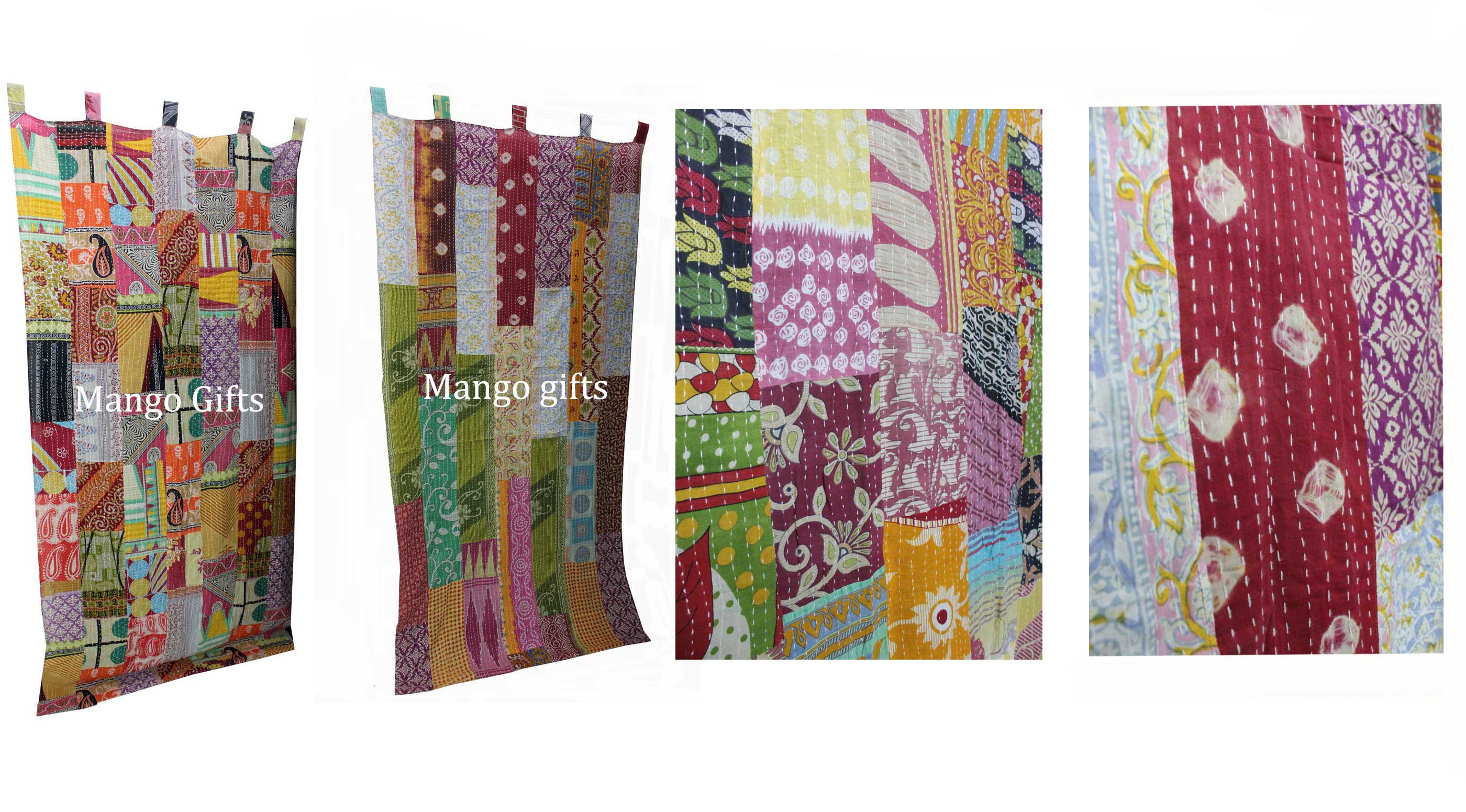 Recycled Sari Curtain - Boho Kantha Patchwork Drapes