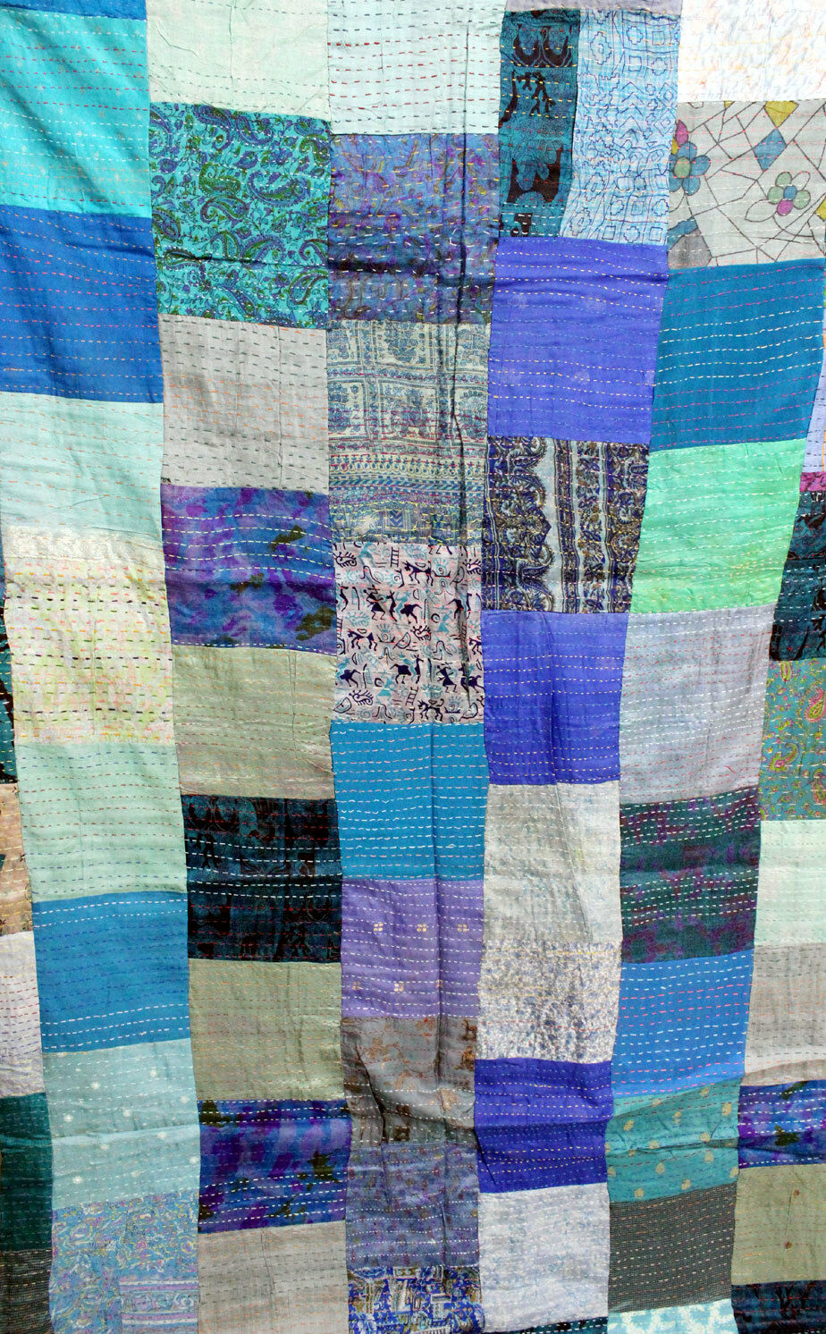 Vintage Indian Silk Sari Kantha Patchwork Quilt Gudri Bedspread Ralli Bed cover - Mangogiftsstore