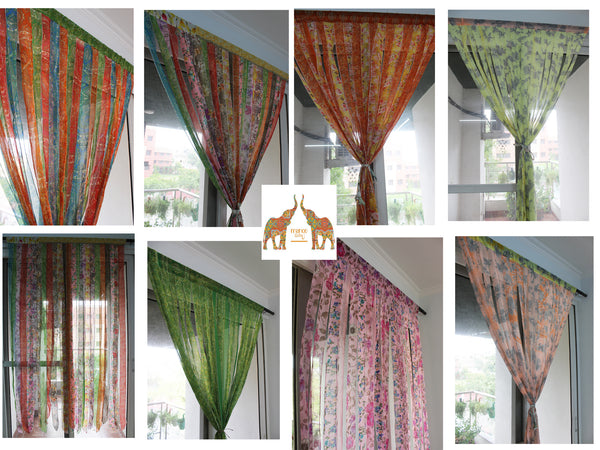 Recycled silk sari doorway curtains boho theme home decor