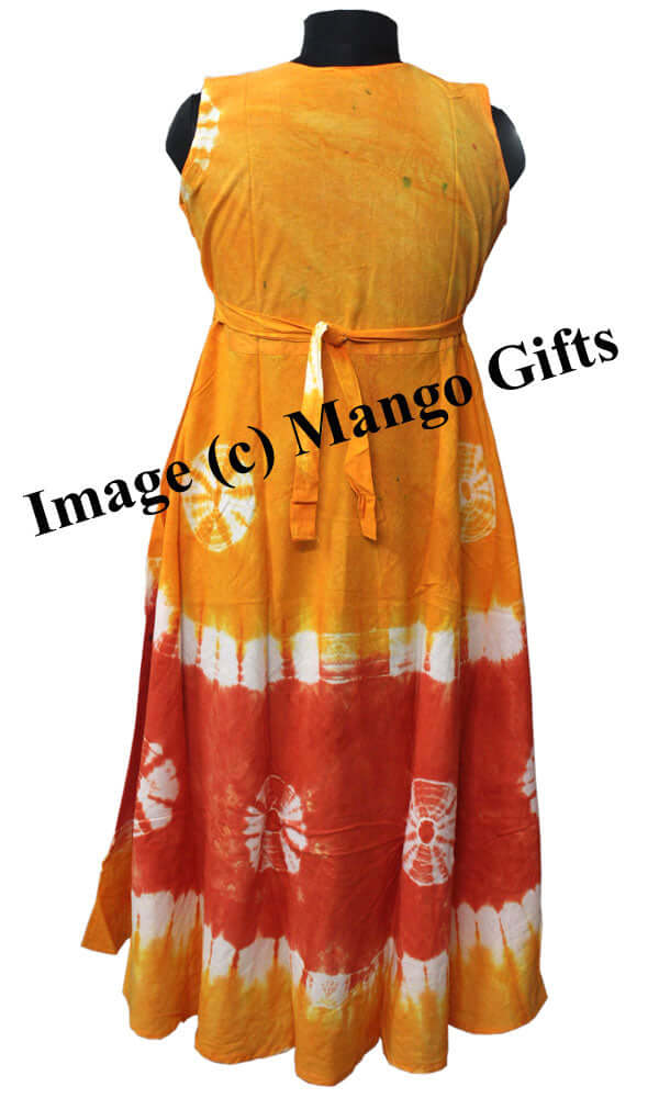 Cotton tie-dye maxi dress in orange and white for women, perfect for summer and beach outings.