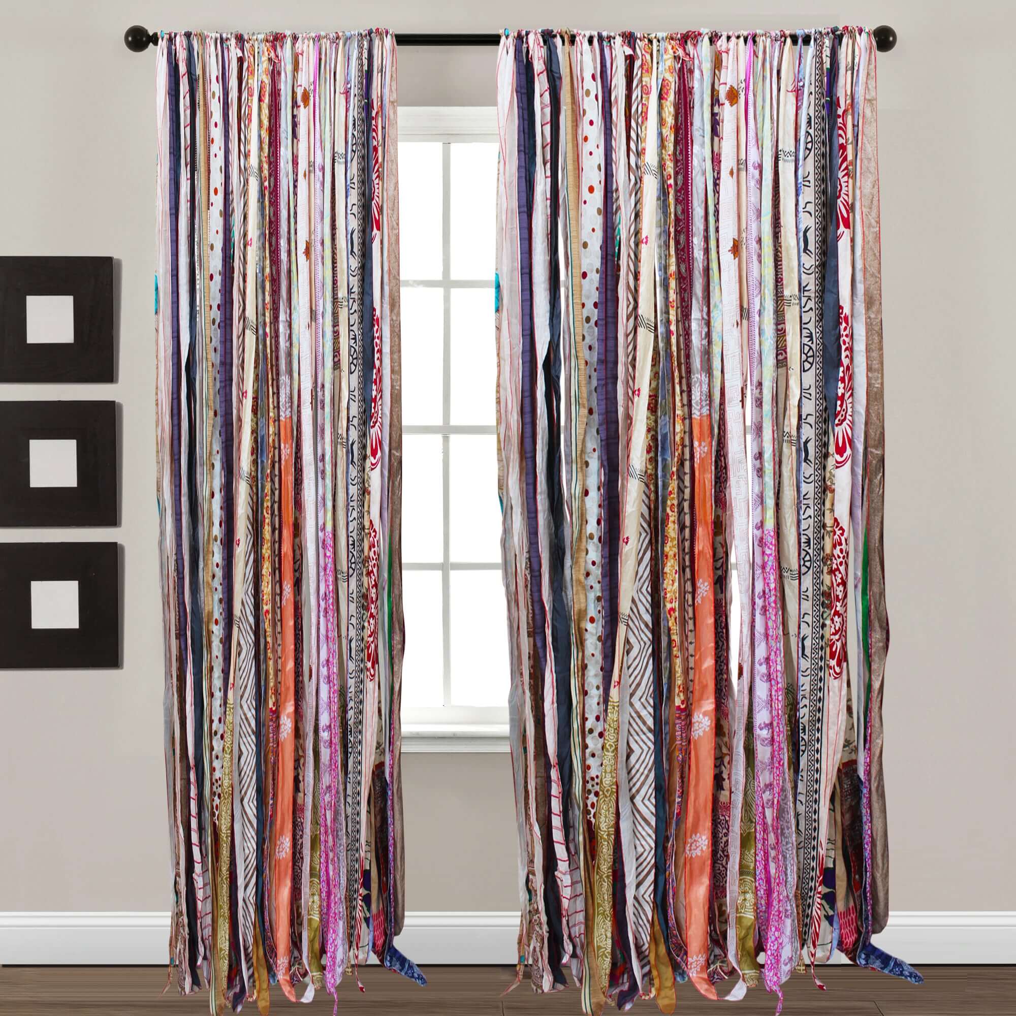 Recycled Silk Sari Bohemian Curtains - 210 x 120 cm