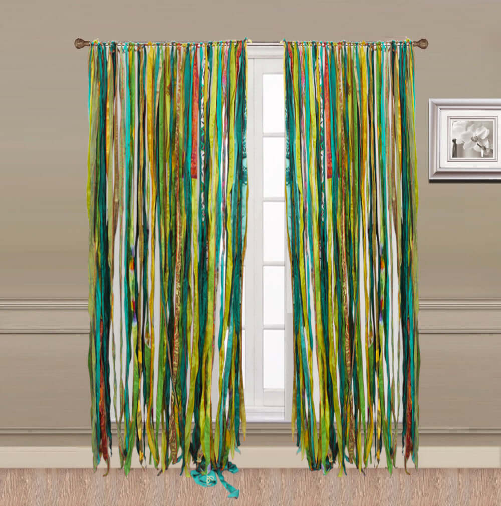 Recycled Silk Sari Bohemian Curtains - 210 x 120 cm