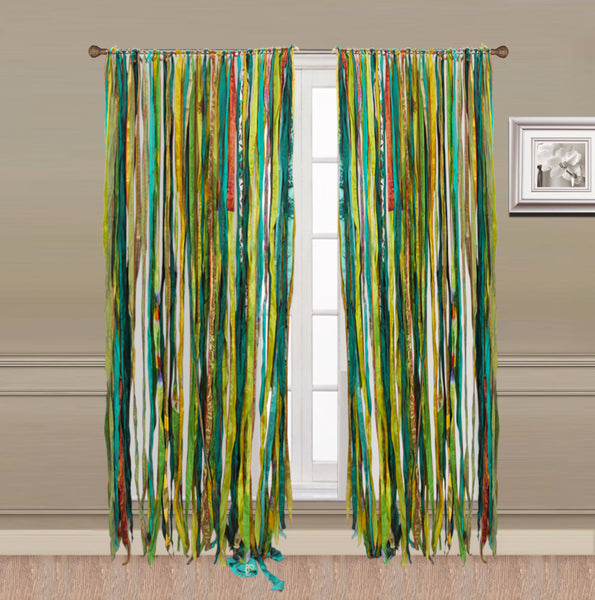 Recycled Silk Sari Bohemian Curtains Window Curtain Drapes , Doorway Curtains , Patio Garden Decoration 210 x 120 cm for bedroom, Livingroom