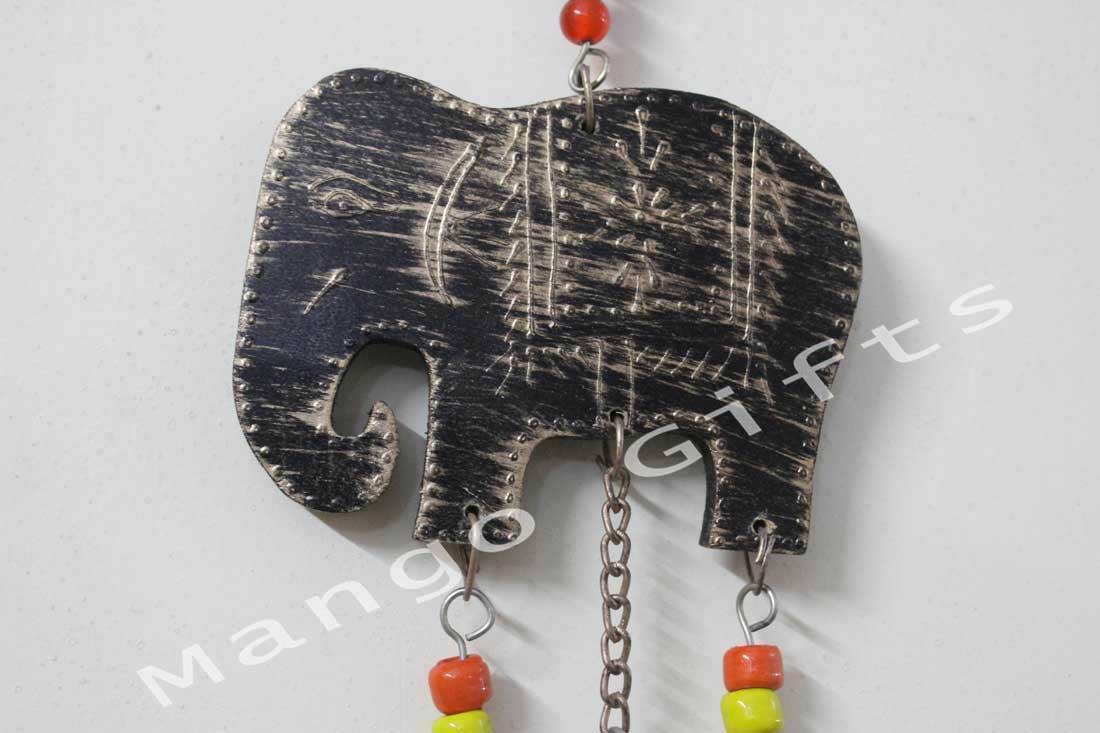 Indian Metal Craft Elephant Bells Wall Decor Hanging Ornaments 42 cm Antique Finish - Mangogiftsstore