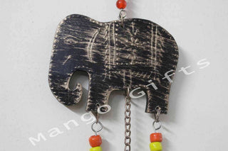 Indian Metal Craft Elephant Bells Wall Decor Hanging Ornaments 42 cm Antique Finish - Mangogiftsstore