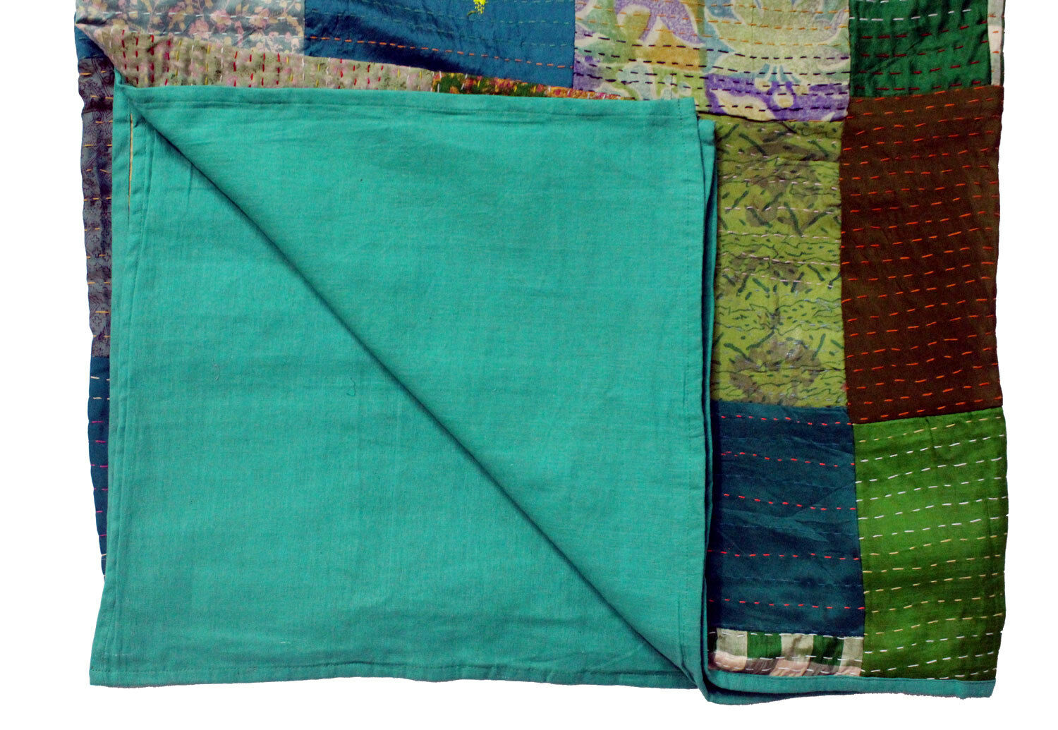Vintage Indian Silk Sari Kantha Patchwork Quilt Gudri Bedspread Ralli Bed cover - Mangogiftsstore