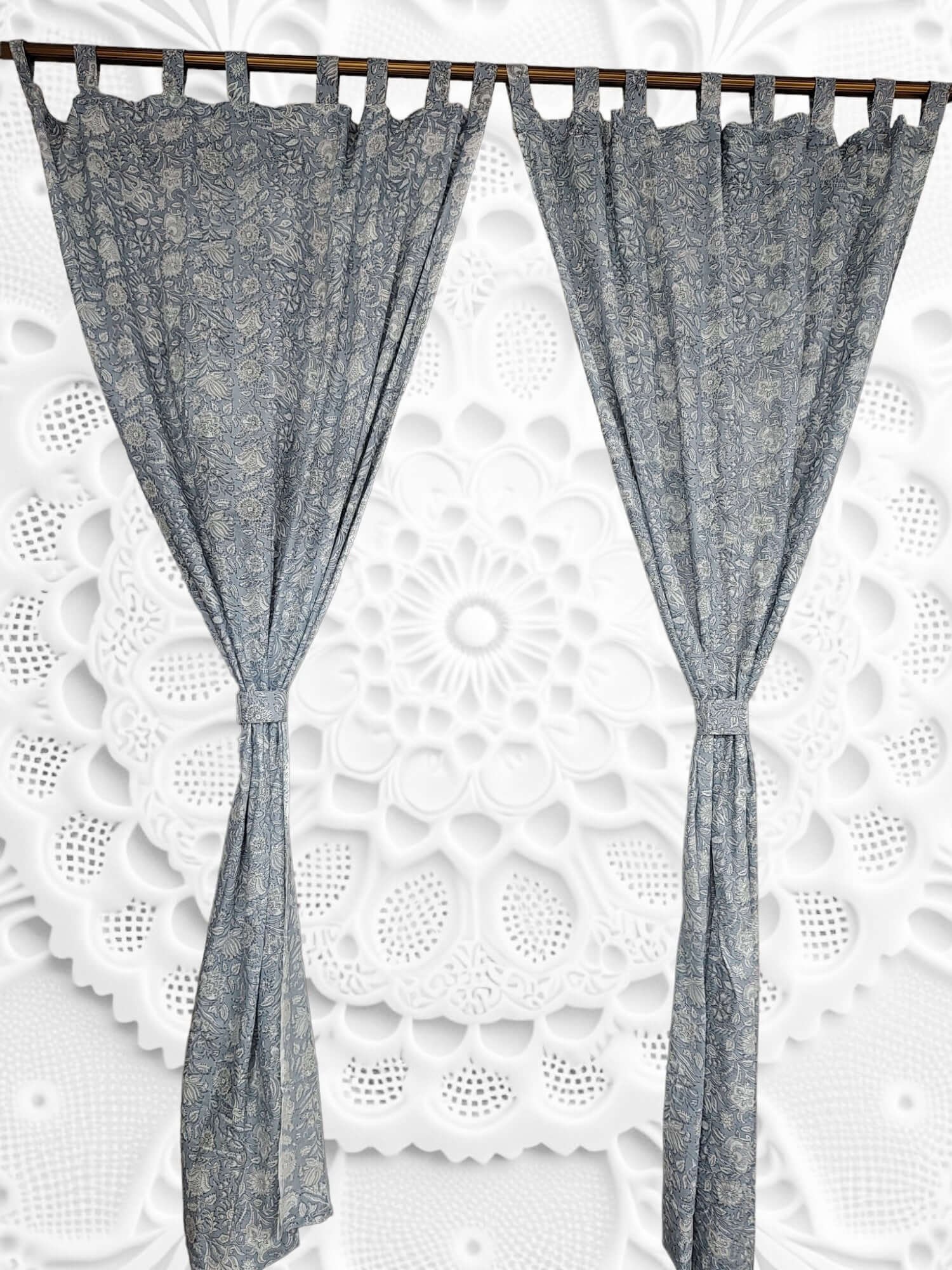 Hand-Block Print Cotton Floral Curtains - Bohemian Decor