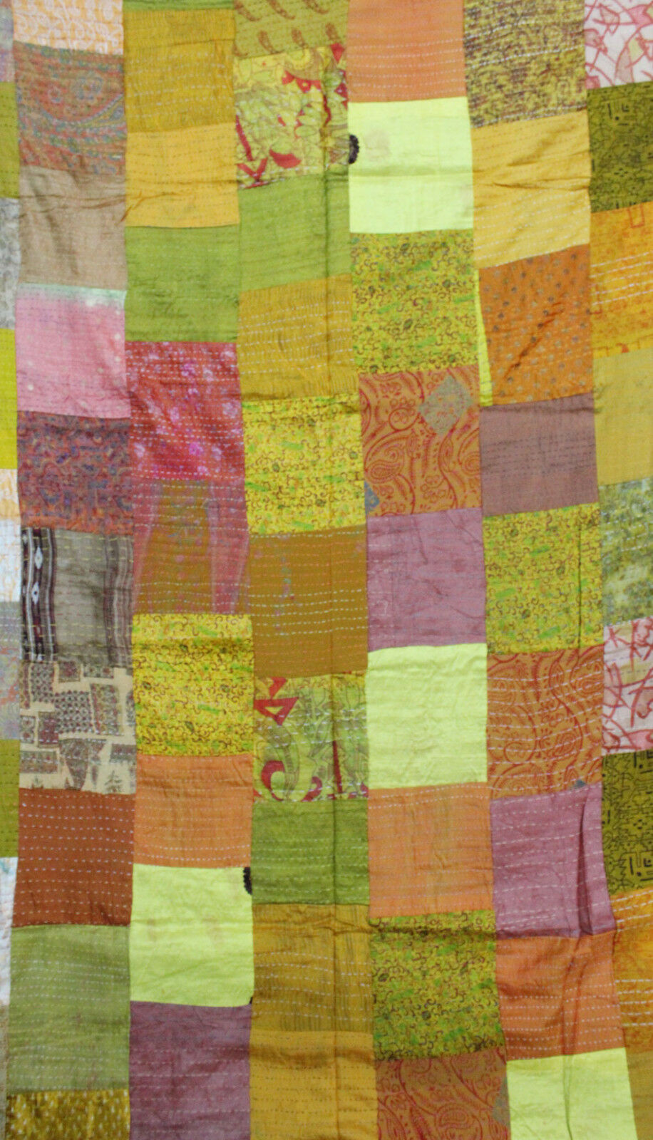 Vintage Indian Silk Sari Kantha Patchwork Quilt Gudri Bedspread Ralli Bed cover - Mangogiftsstore