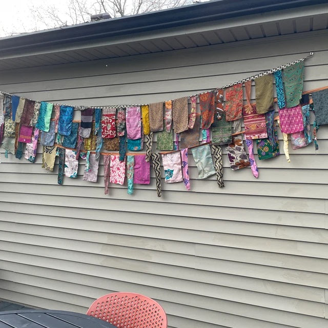 Mango Gifts Handmade Multicolour Indian Vintage Recycled Sari Saree Large Flag Bunting Garlands for Party Garden Outhouse and Patio Decoration