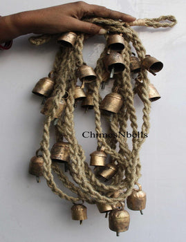 Bells on Rope , Garland Garden Decoration Rustic Vintage bells country decor 